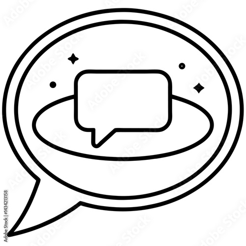 A metallic button displays a 3D chat icon, symbolizing online communication and dialog
