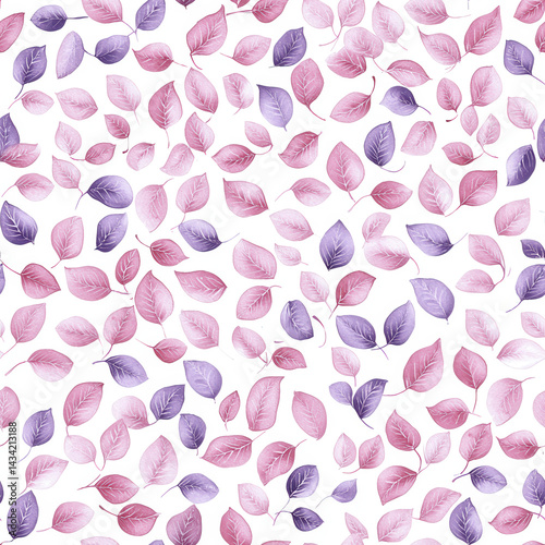 Seamless pattern Seamless pattern of watercolor leaves in purple and pink hues