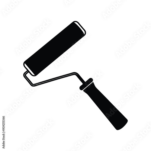 Solid dark blue silhouette of a paint roller vector Art & Illustration