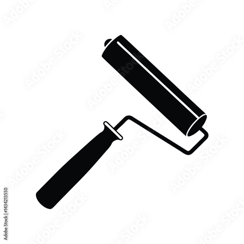 Solid dark blue silhouette of a paint roller vector Art & Illustration