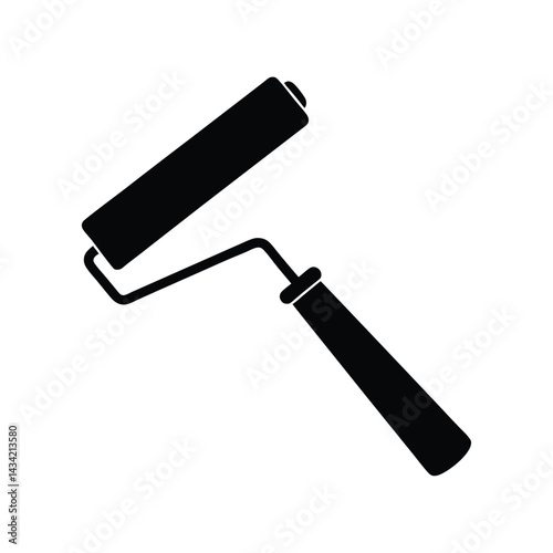 Solid dark blue silhouette of a paint roller vector Art & Illustration