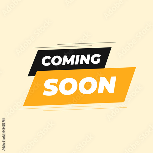Modern Coming Soon Banner with Bold Yellow and Black Typography on Minimal Background, Flat Vector for Website Launch and Promotions
