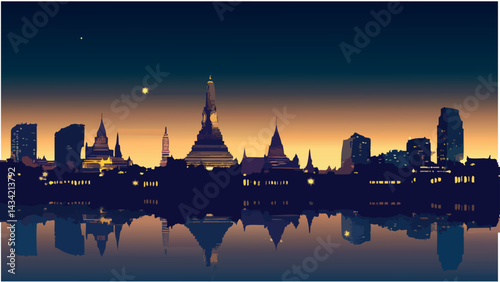 Thailand Cityscape with Iconic Landmarks.eps