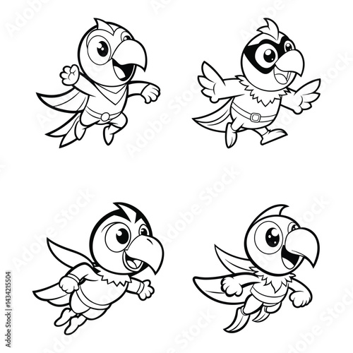 cute parrot parrot super hero flying Line art Svg Bundle