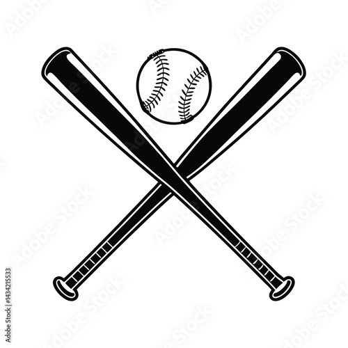 Two Solid black baseball bats and a ball vector Art & Illustration