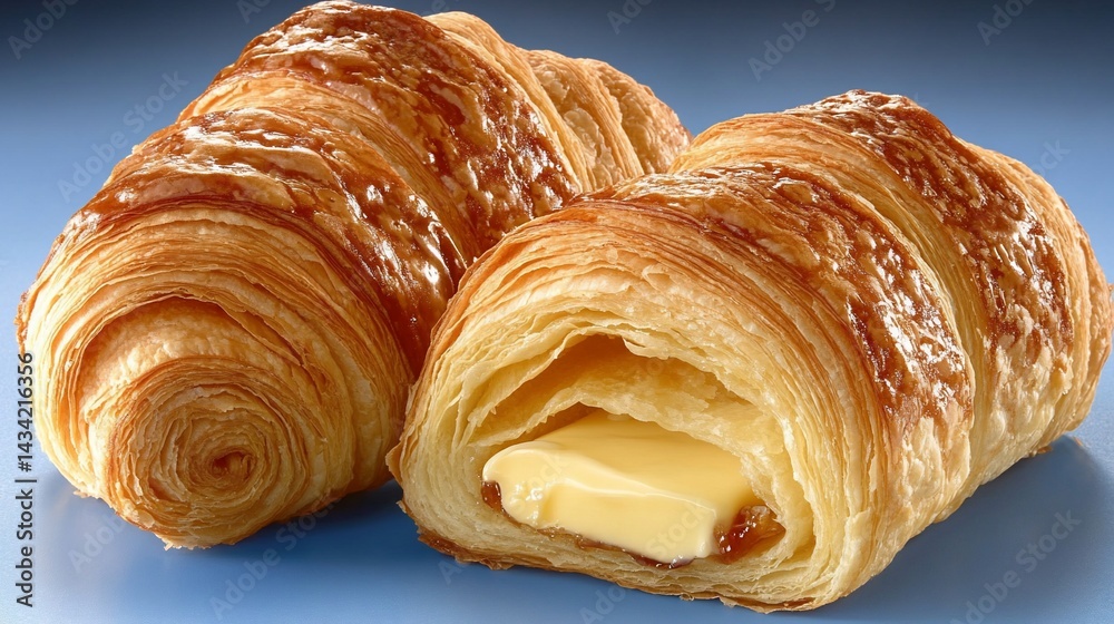 Fototapeta premium Buttery croissants, golden brown, flaky layers