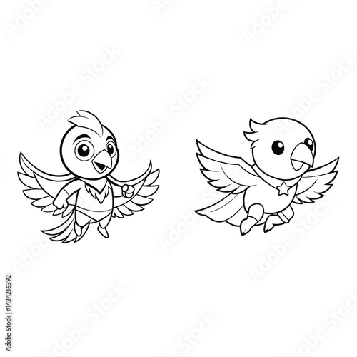 cute parrot parrot super hero flying Line art Svg Bundle