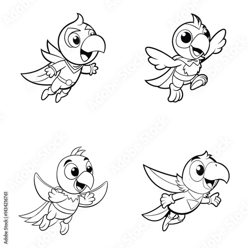 cute parrot parrot super hero flying Line art Svg Bundle