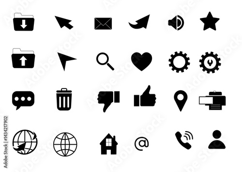 A set of black silhouette vector wedding icons with heart and love symbols for web design