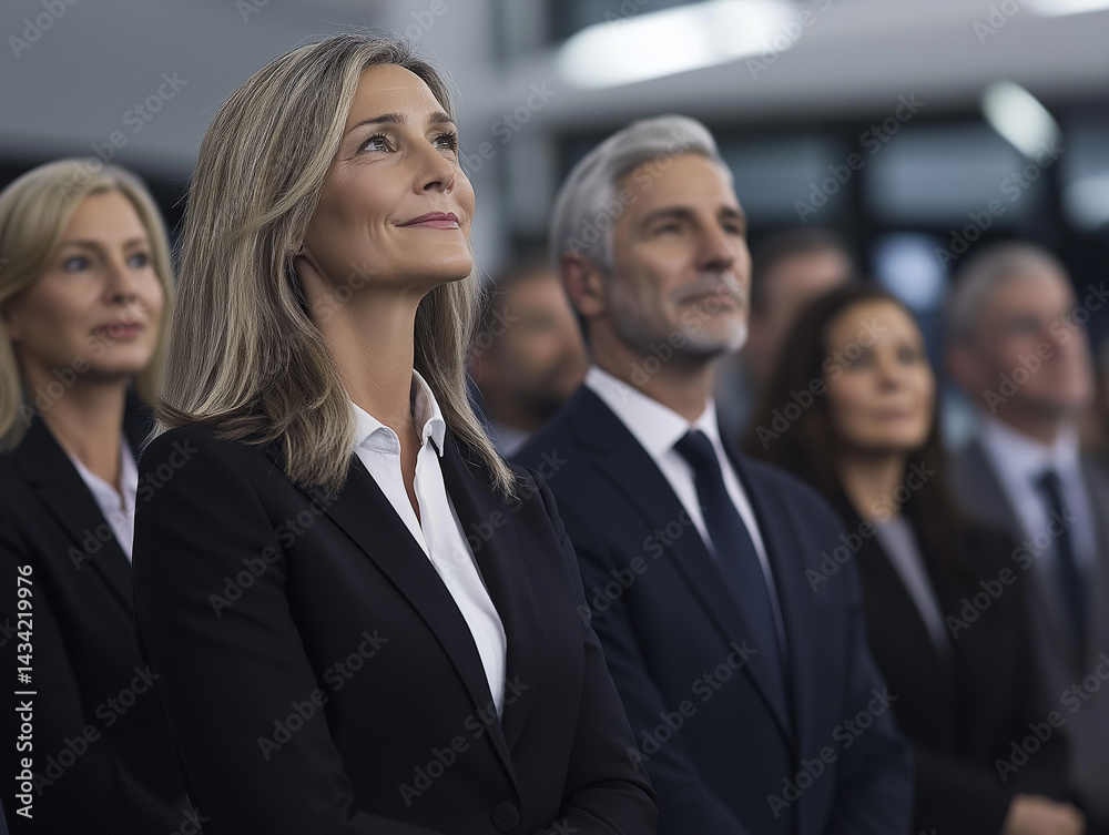 A group of business professionals attending a product launch A group of business professionals attending a product launch