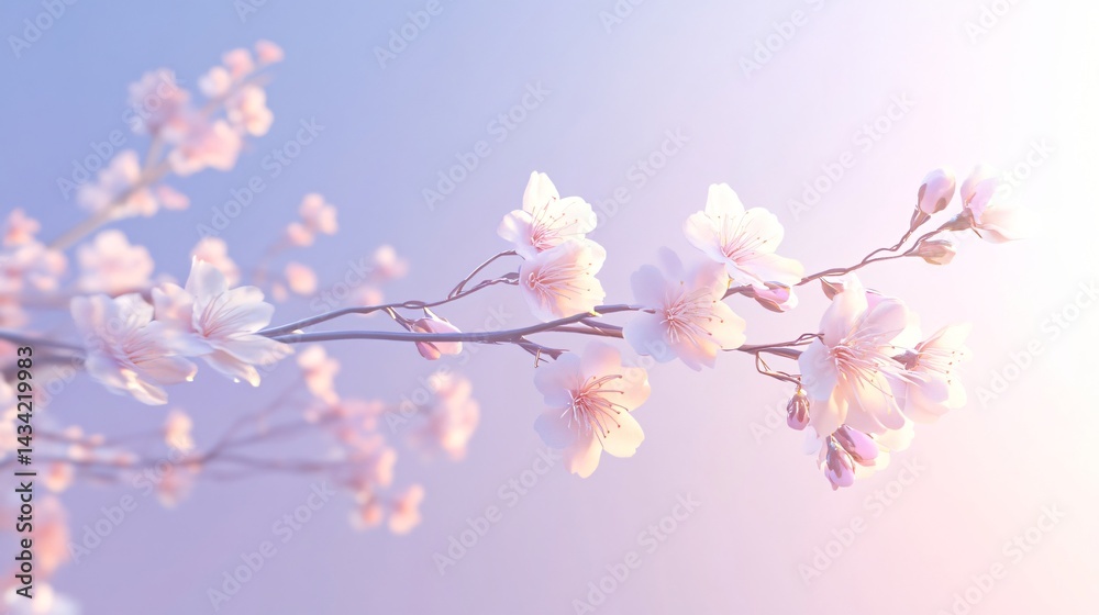 Obraz premium Delicate cherry blossom branches, soft pink petals reflecting gently on calm water, embodying tranquility and nature's beauty.