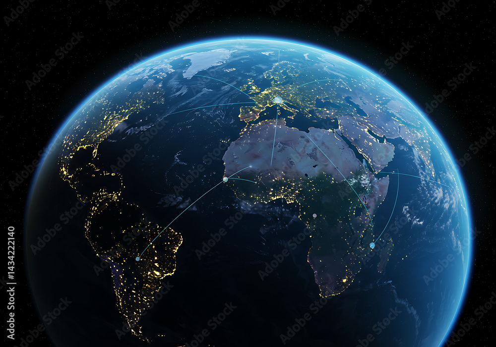 Fototapeta premium Earth at Night: Stunning Satellite Image of City Lights and Global Illumination