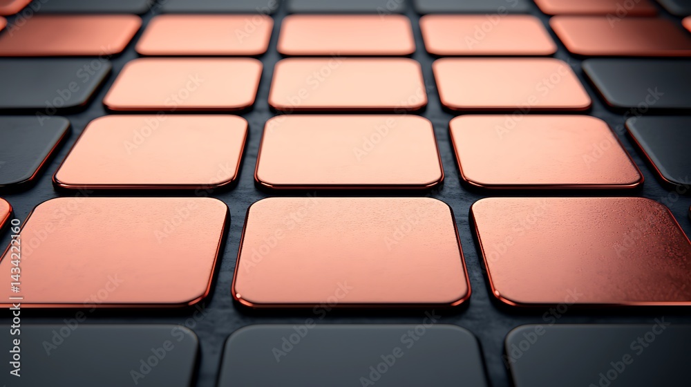 Abstract grid of rounded squares with metallic copper and dark gray tones, creating a futuristic textured background. Abstract grid of rounded squares with metallic copper and dark gray tones, creating a futuristic textured background.