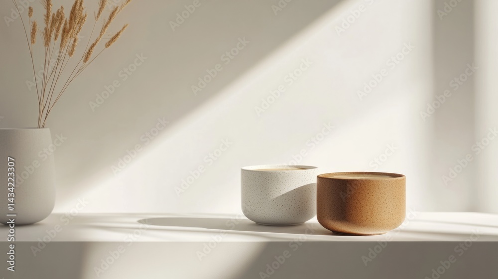 two hot coffees in porcelain cups, on an isolated white table. generative ai two hot coffees in porcelain cups, on an isolated white table. generative ai