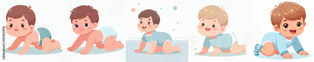 Vector collection of a happy baby boy crawling Vector collection of a happy baby boy crawling
