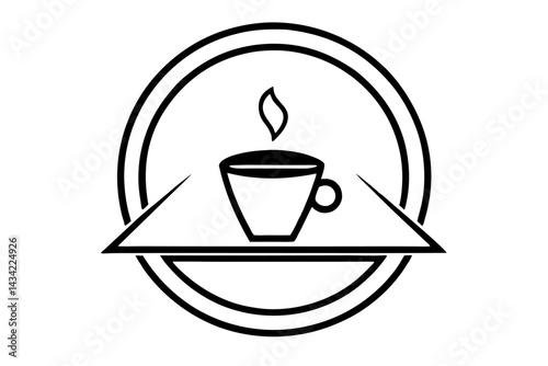 A brown coffee cup icon with steam illustrates a hot caffeine drink, perhaps espresso or cappuccino, a common symbol found in cafe designs