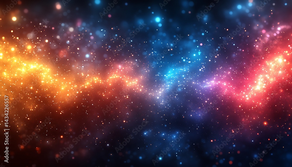 Naklejka premium Abstract cosmic nebula with glowing particles and vibrant colors for backgrounds