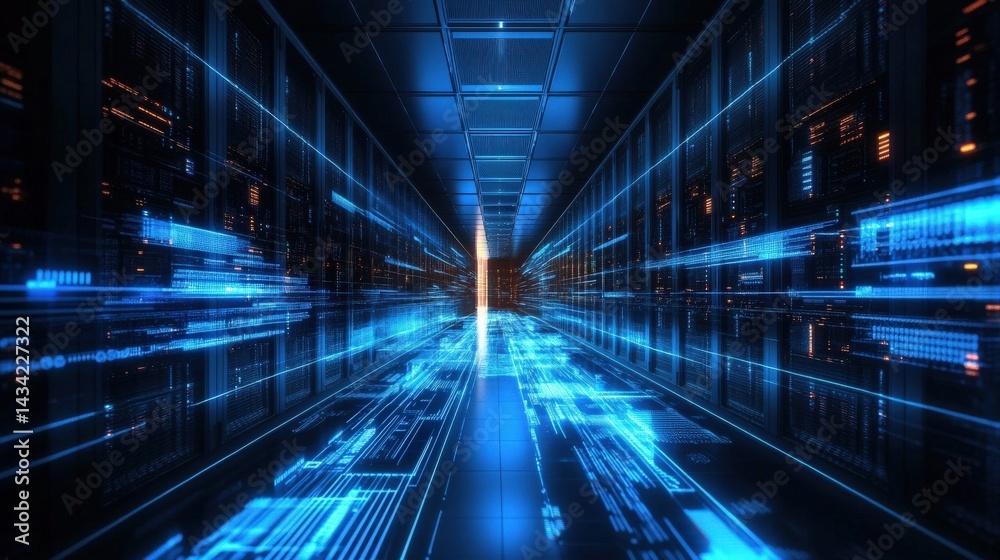 Obraz premium Digital Corridor of a Modern Data Center