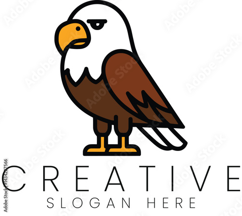 Adorable Cartoon Bald Eagle Bird Logo Design Illustration icon cute flat icon avian power 