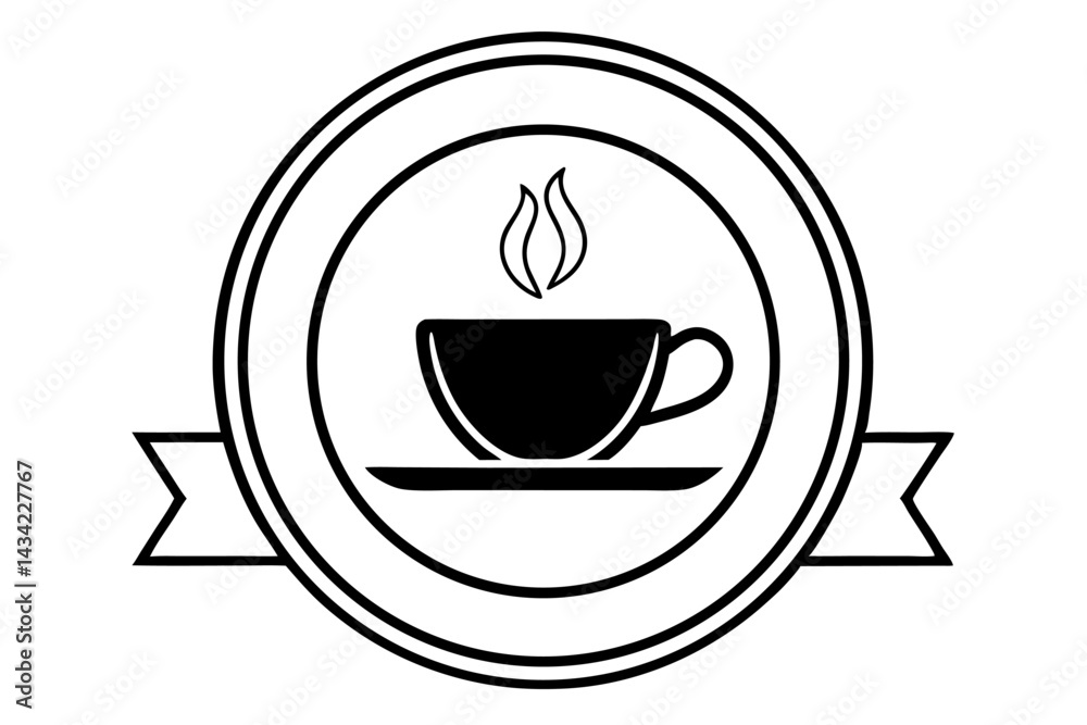 Obraz premium A hot brown coffee cup icon with steam, espresso, and beans, a vector illustration for a cafe breakfast drink