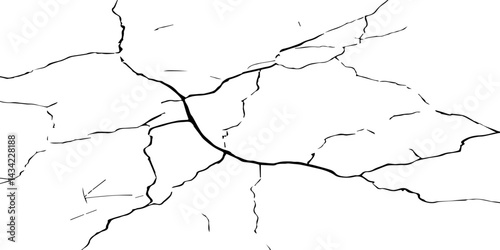 Vector Illustration of Cracked Ground Texture with Transparent Background – A Distressed Grunge Effect Featuring Natural Earth Line Patterns
