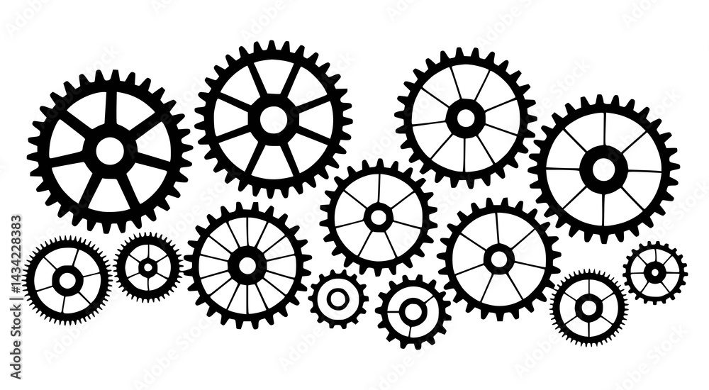 Set of Black Gear and Cogwheel