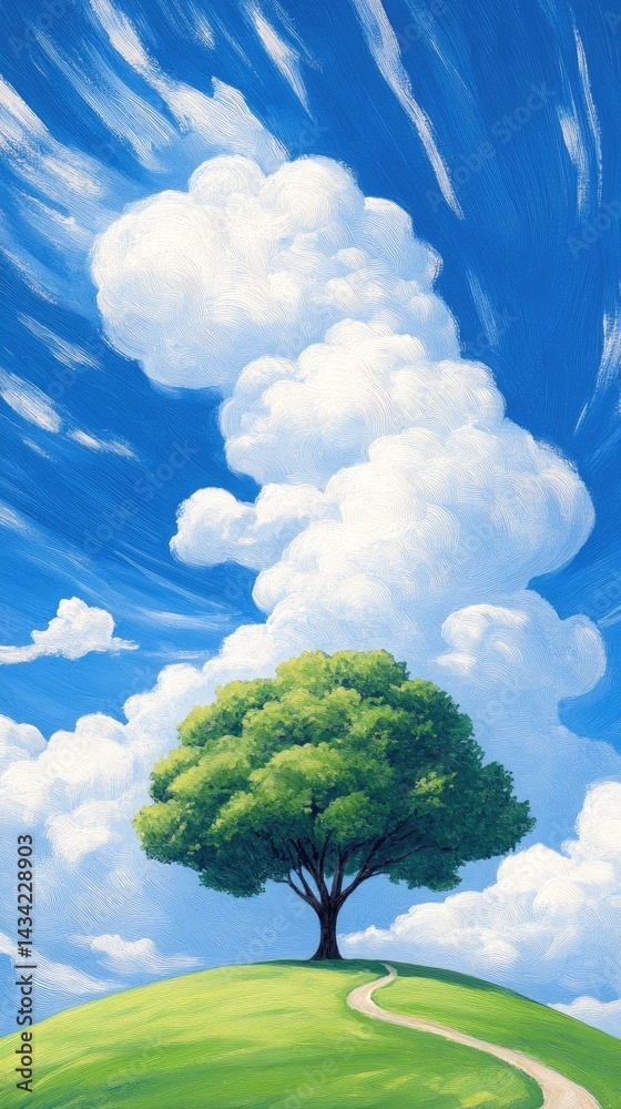 Fototapeta premium Peaceful hilltop tree under a vibrant sky