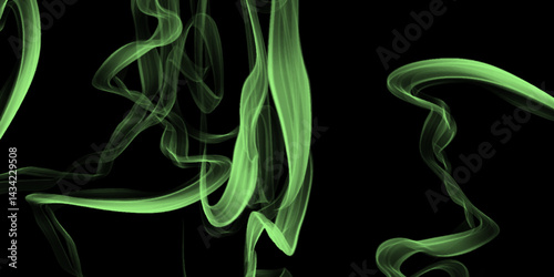 Green smoke flow isolated on black. Gas flow shape effect. collection swirling movement of green smoke group, abstract line Isolated on black background. Green smoke on black background.
