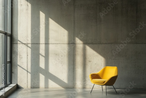 Modern concrete room with a bright yellow chair. photo