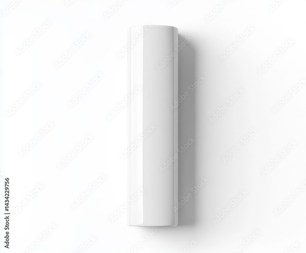A white, cylindrical object with rounded edges, isolated on a white background A white, cylindrical object with rounded edges, isolated on a white background