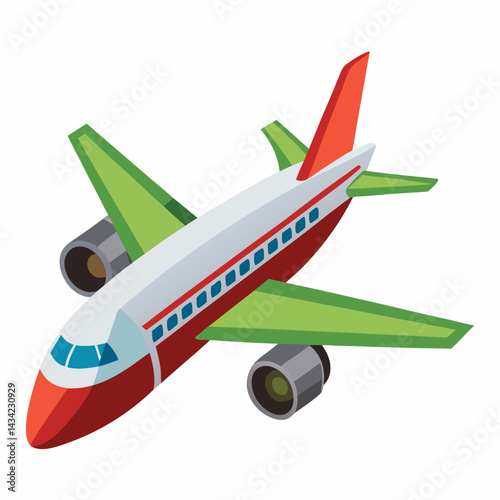 Isometric Airplane Illustration Green Wings Passenger Jet Travel Design Isolated Style