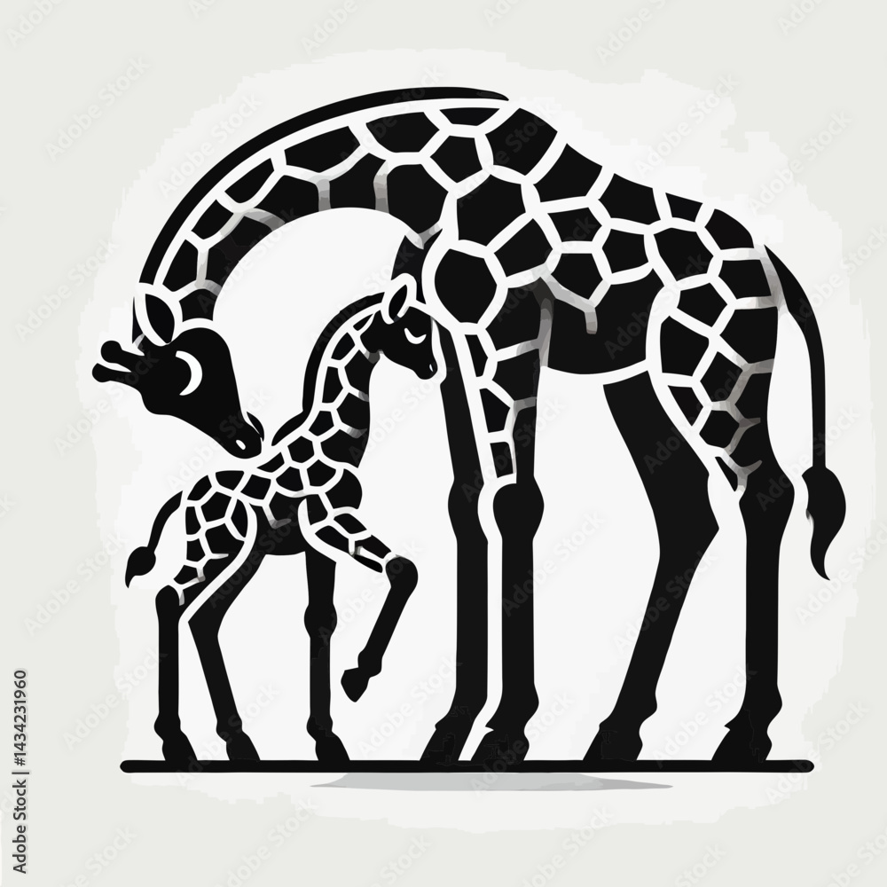 Obraz premium Giraffe Mother Nuzzling Her Calf