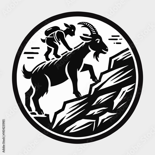 Goat and Kid Climbing Rocks