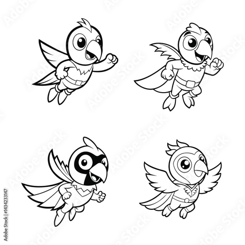 cute parrot super hero flying Line art  Svg Bundle
