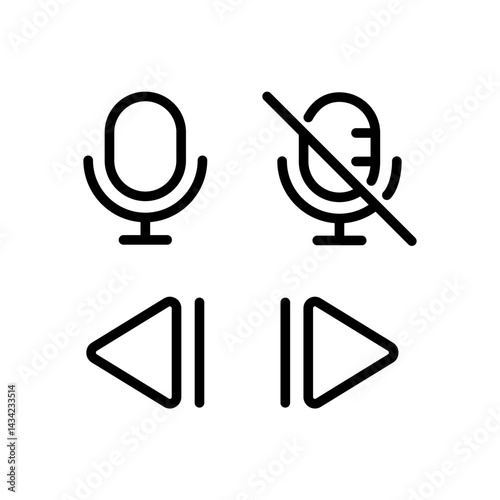 Microphone icon line art. mute icon line art vector. play, next, skip, audio and music icon