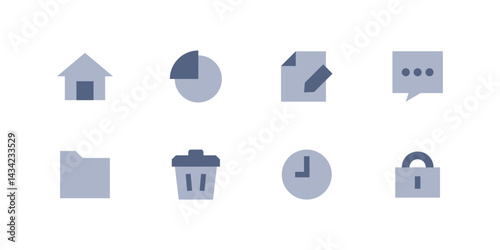 Office icon sat flat design. trash, paper, home, time. chart, security, folder, massage