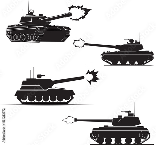 Tank firing its cannon muzzle flash silhouette vector