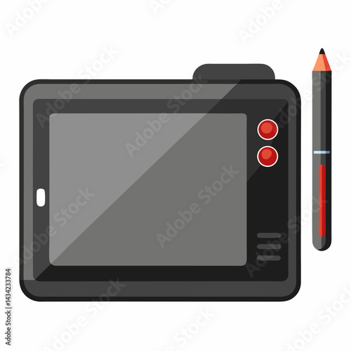 Digital Graphic Tablet With Pen For Drawing On White Background