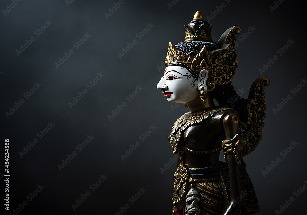 Fototapeta premium A captivating profile view of a meticulously crafted Indonesian Wayang Golek puppet from Indonesia