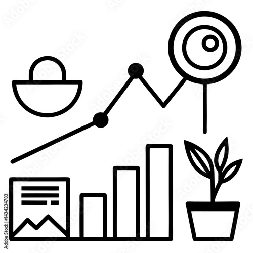 Set of vector business icons for web design concept with time, money, graph, and arrow symbols