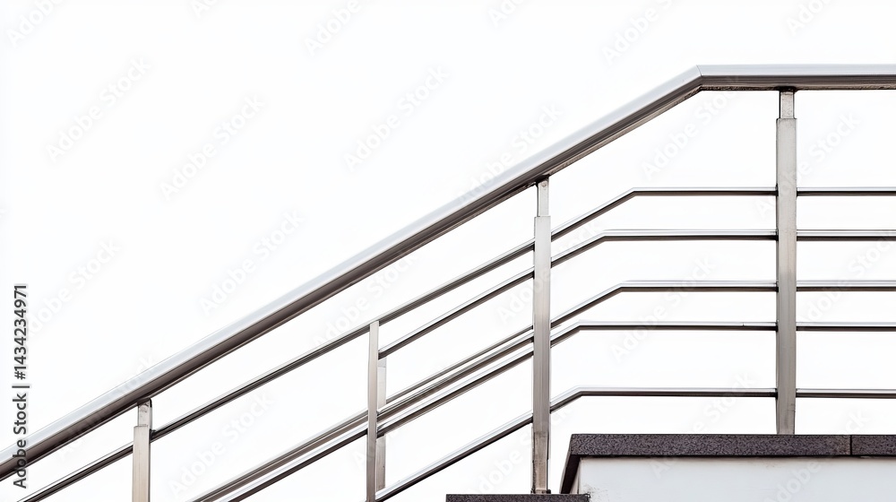 Isolated image of a stainless steel railing with clipping path on a white backdrop