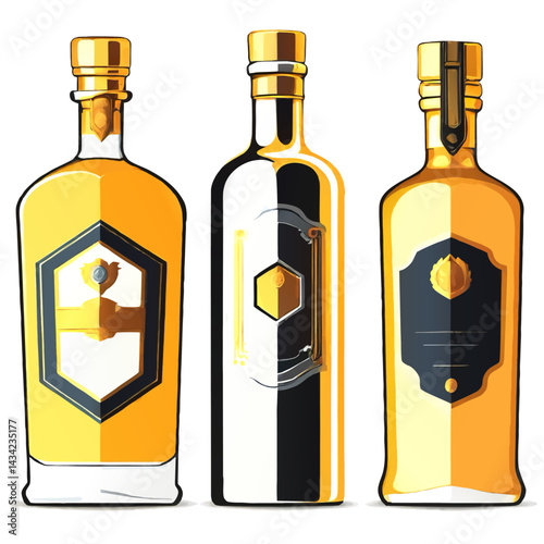 set of whisky bottles vector illustration