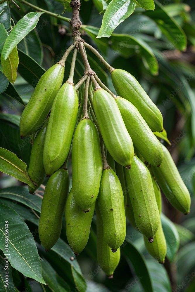 Fototapeta premium Cluster of Glossy Bilimbi Fruits with Elongated Green Shape