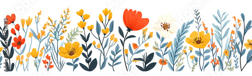 Wallpaper Mural Floral elements set with spring flowers and leaves in a flat vector style, isolated on a white background. Torontodigital.ca