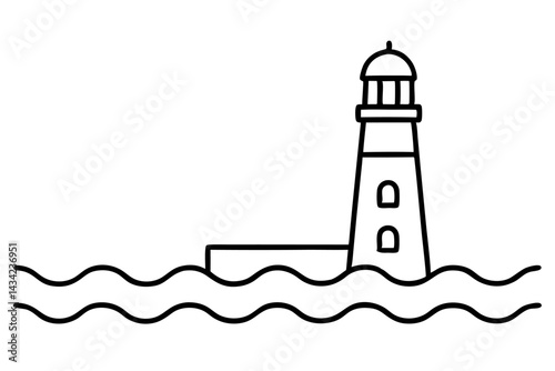 A white lighthouse tower, a coastal landmark and beacon for navigation, stands tall against the sky where the sea meets the island