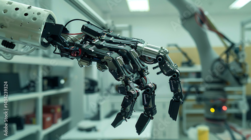 Wallpaper Mural A robotic arm in a high tech lab, assembling components for robots used in autonomous space habitat systems, Space-tech style Torontodigital.ca