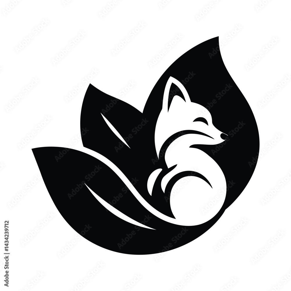 Elegant Fox Silhouette within Decorative Leaves, Nature Inspired Fox Silhouette Design Elegant Fox Silhouette within Decorative Leaves, Nature Inspired Fox Silhouette Design