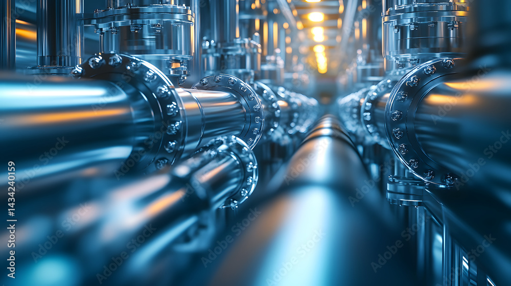 Industrial pipelines, Industrial view at oil refinery plant form industry zone. Generative AI.