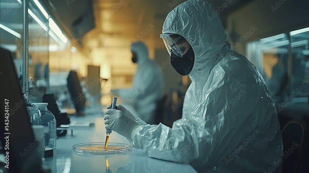 Scientists in lab coats conduct research at night Scientists in lab coats conduct research at night