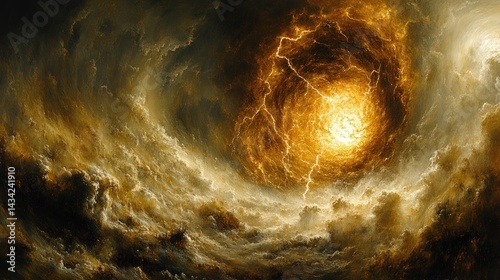 Fiery vortex in stormy sky, apocalyptic scene, digital artwork, ideal for fantasy or science fiction